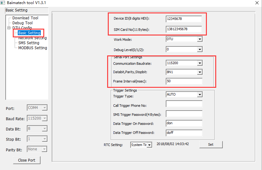 Configure serial parameters