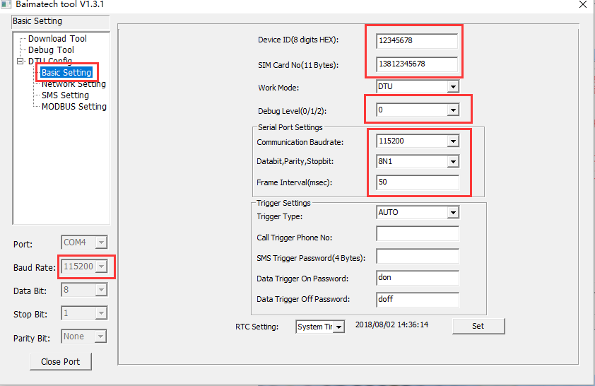 Configure serial parameters